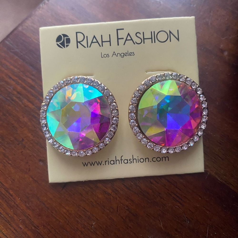 Riah Fashion Iridescent AB Crystal Earrings